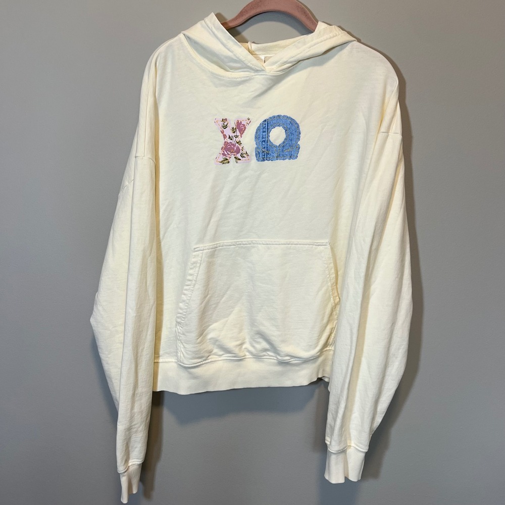 University Tees Cream XO Chi Omega Floral Hoodie Sweatshirt Women's Small
